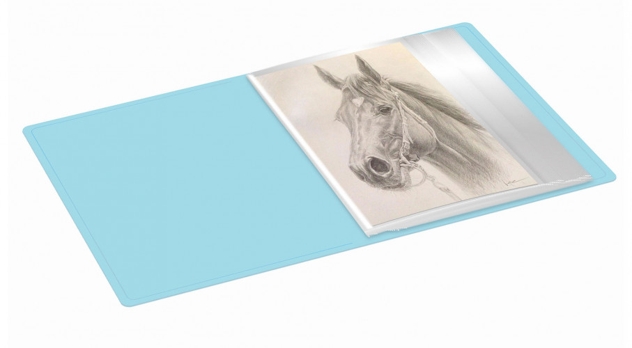 Папка с 40 прозр.вклад. Бюрократ Pastel PAST40BLUE A4 пластик 0.5мм торц.карм с бум. встав голубой