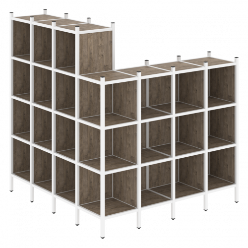 Loft Угловой внешний стеллаж наборный VR.L-60 Тиквуд тёмный/Белый металл 1694*1694*1869
