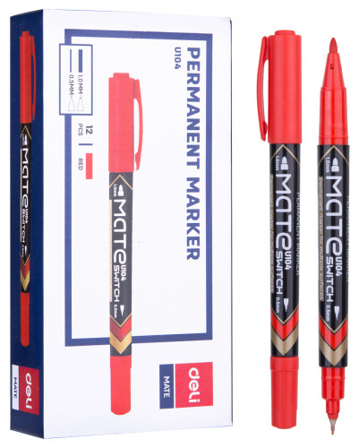 Маркер перманентный Deli EU10440 Mate двойной пиш. наконечник 0.5-1мм красный