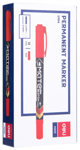 Маркер перманентный Deli EU10440 Mate двойной пиш. наконечник 0.5-1мм красный