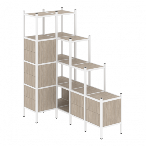 Loft Угловой внутренний стеллаж наборный VR.L-42 Дуб аттик/Белый металл 862*1694*1869