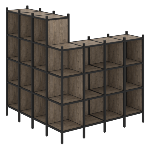 Loft Угловой внешний стеллаж наборный VR.L-60 Тиквуд тёмный/Чёрный металл 1694*1694*1869