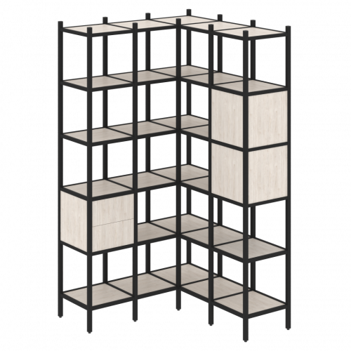 Loft Угловой внутренний стеллаж наборный VR.L-34 Денвер светлый/Чёрный металл 1278*1278*2280