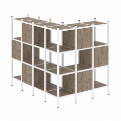 Loft Угловой внешний стеллаж наборный VR.L-52 Тиквуд тёмный/Белый металл 1694*1278*1458