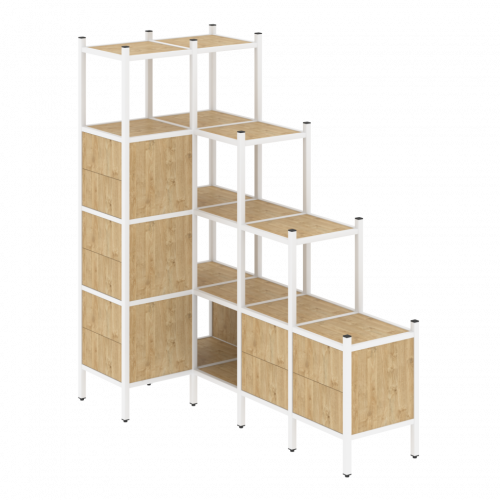 Loft Угловой внутренний стеллаж наборный VR.L-42 Тиквуд светлый/Белый металл 862*1694*1869