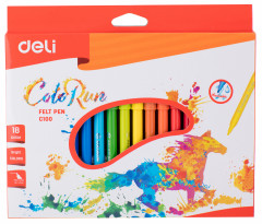 Фломастеры Deli EC10010 ColoRun Вентилируемый 18цв. коробка с европодвесом