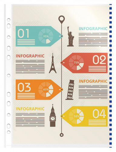 Папка-вкладыш Бюрократ Премиум -013BKAN2BLUE глянцевые А4+ 30мкм синий край (упак.:50шт)
