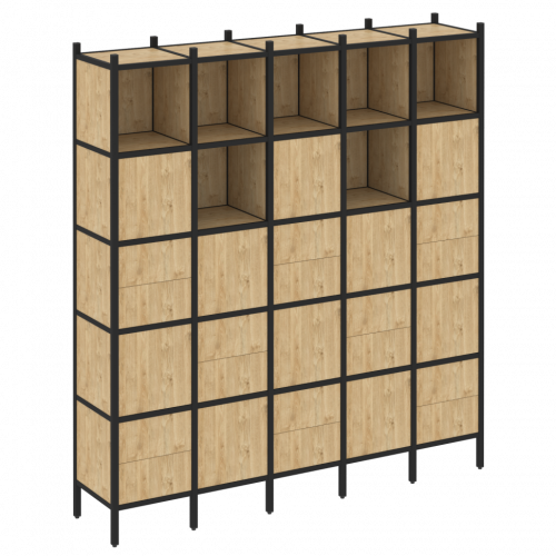 Loft Прямой стеллаж наборный VR.L-10 Тиквуд светлый/Чёрный металл 2110*446*2280