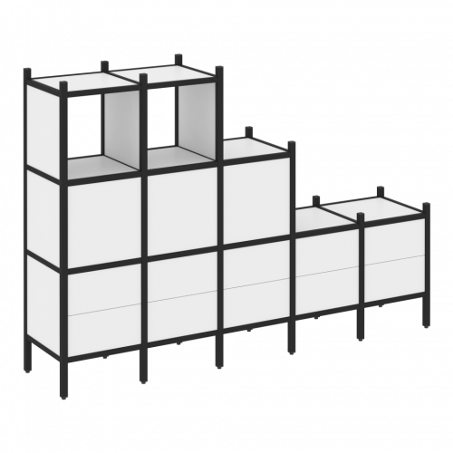 Loft Прямой стеллаж наборный VR.L-19 Белый бриллиант/Чёрный металл 2110*446*1458