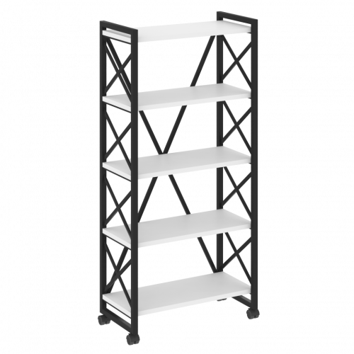 Loft Стеллаж на колесных опорах-5 полок VR.L-MST.K-5.8 Белый бриллиант/Чёрный металл 800*400*1704