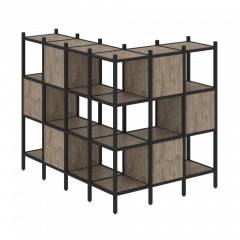 Loft Угловой внешний стеллаж наборный VR.L-52 Тиквуд тёмный/Чёрный металл 1694*1278*1458
