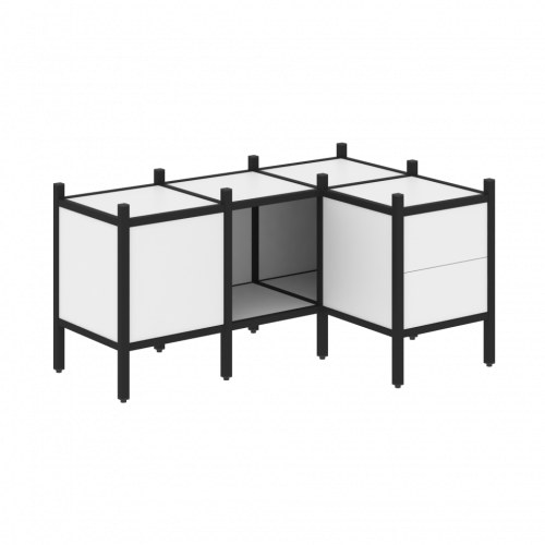 Loft Угловой внутренний стеллаж наборный VR.L-26 Белый бриллиант/Чёрный металл 1278*862*636