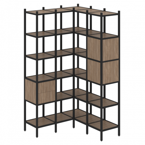 Loft Угловой внутренний стеллаж наборный VR.L-34 Дуб аризона/Чёрный металл 1278*1278*2280