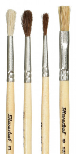 Набор кистей Silwerhof 980079 Солнечная коллекция (наб.4шт) пон.круг.№2,3/пуш.мех.круг.№ 3/щет.плос.№ 6 дерев.лакир.ручка