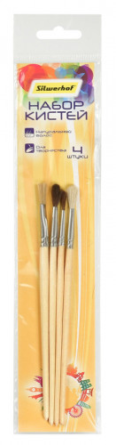 Набор кистей Silwerhof 980079 Солнечная коллекция (наб.4шт) пон.круг.№2,3/пуш.мех.круг.№ 3/щет.плос.№ 6 дерев.лакир.ручка