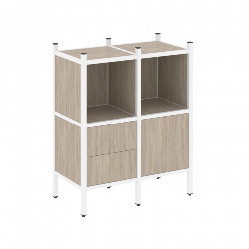 Loft Прямой стеллаж наборный VR.L-02 Дуб аттик/Белый металл 862*446*1047