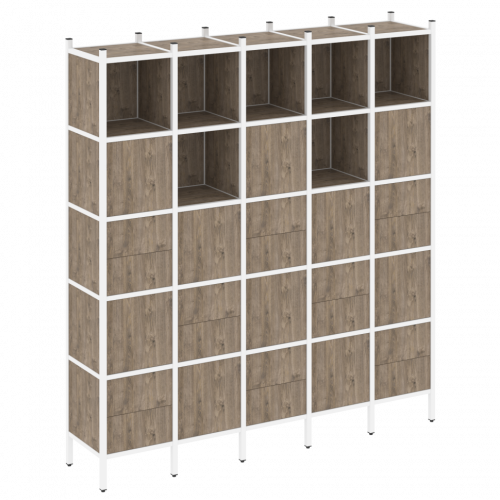 Loft Прямой стеллаж наборный VR.L-10 Тиквуд тёмный/Белый металл 2110*446*2280