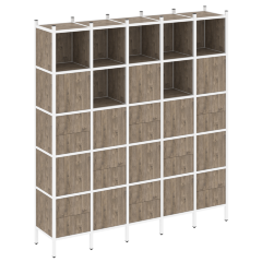 Loft Прямой стеллаж наборный VR.L-10 Тиквуд тёмный/Белый металл 2110*446*2280