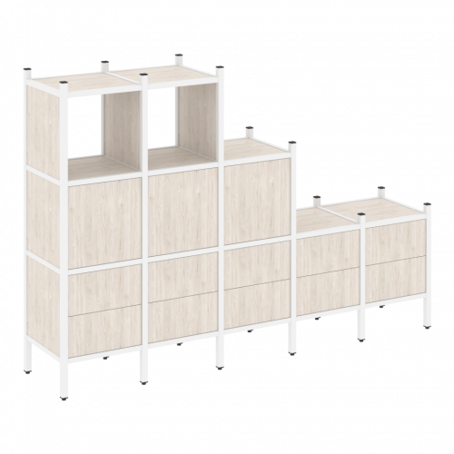 Loft Прямой стеллаж наборный VR.L-19 Денвер светлый/Белый металл 2110*446*1458