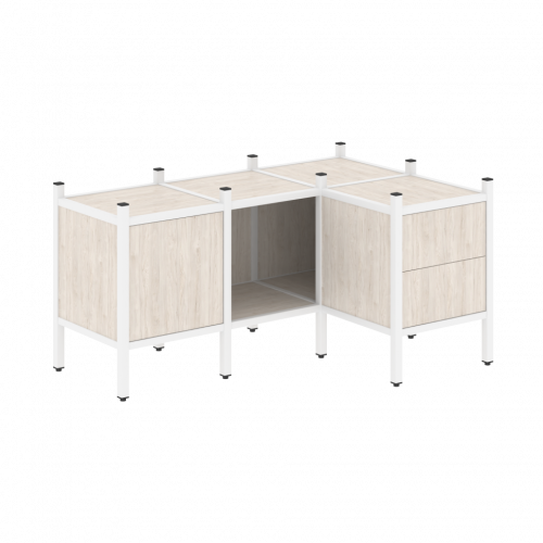 Loft Угловой внутренний стеллаж наборный VR.L-26 Денвер светлый/Белый металл 1278*862*636