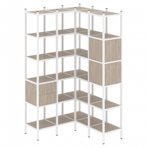Loft Угловой внутренний стеллаж наборный VR.L-34 Дуб аттик/Белый металл 1278*1278*2280