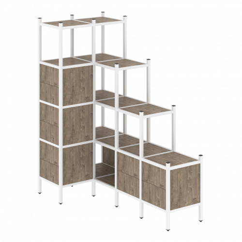 Loft Угловой внутренний стеллаж наборный VR.L-42 Тиквуд тёмный/Белый металл 862*1694*1869