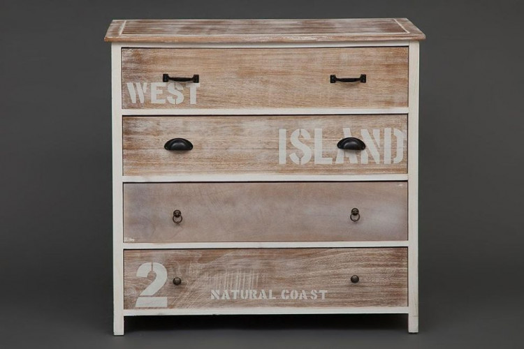 Комод с 4 ящиками Secret De Maison ISLAND ( mod. HX16-008NS ), paulownia, мдф, 90x45x86см, butter white/brown (слоновая кость/коричневый)