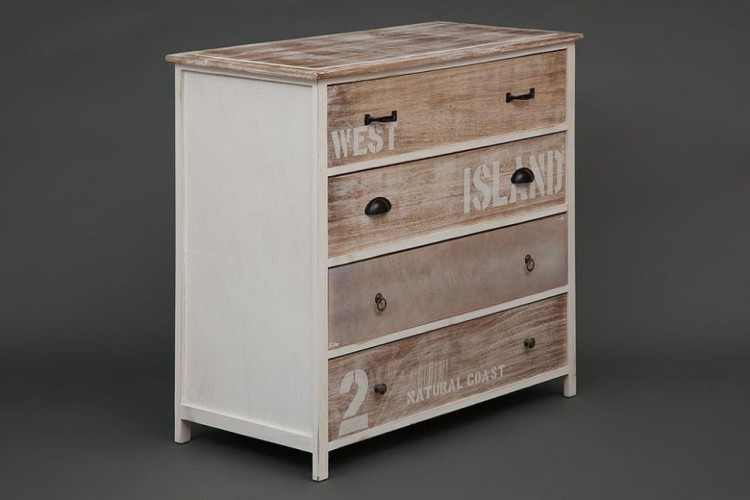 Комод с 4 ящиками Secret De Maison ISLAND ( mod. HX16-008NS ), paulownia, мдф, 90x45x86см, butter white/brown (слоновая кость/коричневый)