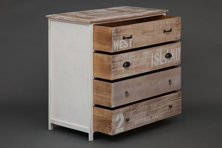 Комод с 4 ящиками Secret De Maison ISLAND ( mod. HX16-008NS ), paulownia, мдф, 90x45x86см, butter white/brown (слоновая кость/коричневый)