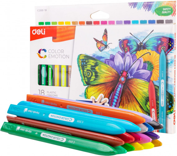 Восковые мелки Deli EC20010 Color Emotion трехгранные 18цв. картон.кор./европод.