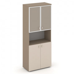 Estetica Шкаф высокий широкий (2 низ. фасада ЛДСП+2 низ. фасада стекло лакобель в раме) ES.ST-1.4R U Латте/Сатин/Лакобель umbra 800*420*1977