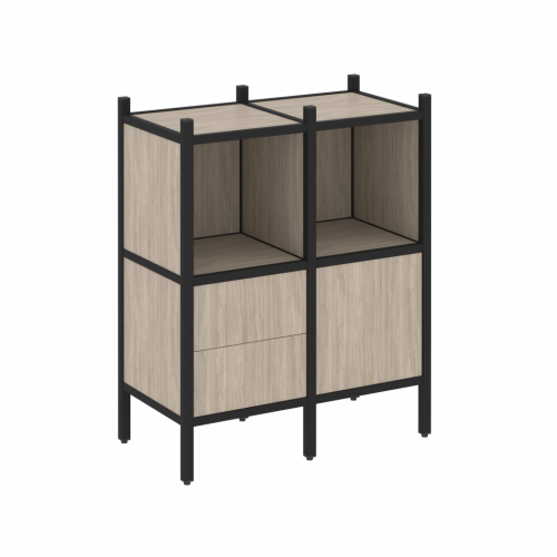 Loft Прямой стеллаж наборный VR.L-02 Дуб аттик/Чёрный металл 862*446*1047