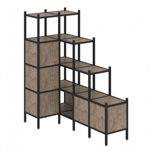 Loft Угловой внутренний стеллаж наборный VR.L-42 Тиквуд тёмный/Чёрный металл 862*1694*1869