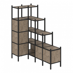 Loft Угловой внутренний стеллаж наборный VR.L-42 Тиквуд тёмный/Чёрный металл 862*1694*1869
