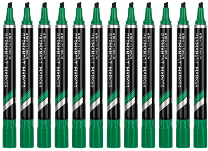 Набор маркеров перманентных Deli EU10150-P Think скошенный пиш. наконечник 1.5-5мм зеленый коробка картонная (12шт.)