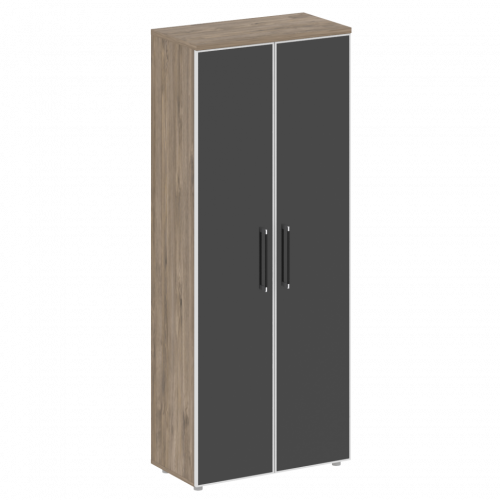 Shift Шкаф высокий широкий (2 высоких фасада стекло лакобель чёрный в раме) SK.ST-1.10R black Тиквуд тёмный/Стекло black 800*420*1977