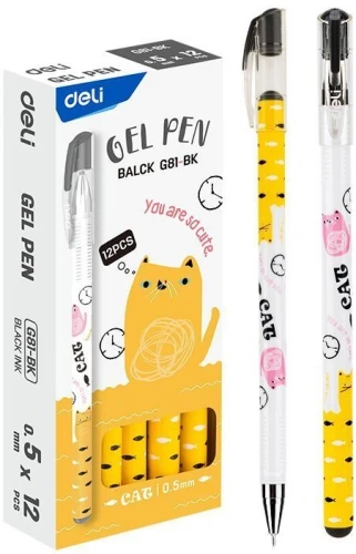 Ручка гелев. Deli EG81-BK ассорти черн. черн. игловидный пиш. наконечник линия 0.5мм