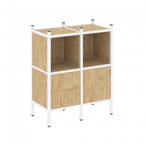 Loft Прямой стеллаж наборный VR.L-02 Тиквуд светлый/Белый металл 862*446*1047