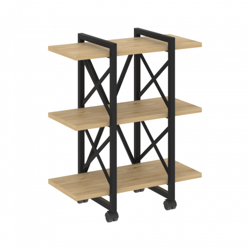 Loft Стеллаж на колесных опорах-3 полки VR.L-MST.K-3.4V Тиквуд светлый/Чёрный металл 800*400*968