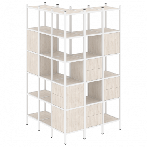 Loft Угловой внешний стеллаж наборный VR.L-53 Денвер светлый/Белый металл 1278*1278*2280