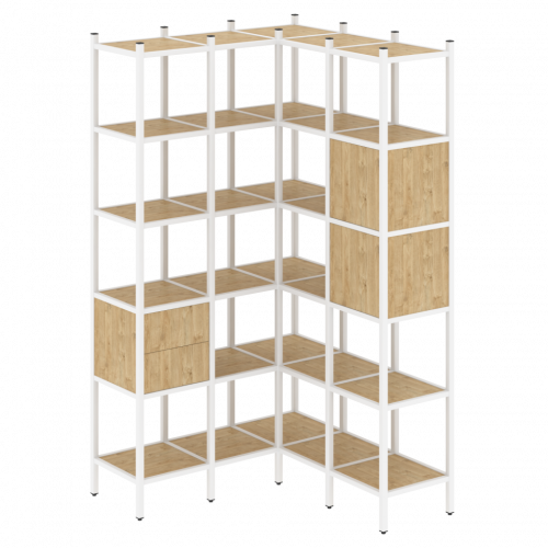 Loft Угловой внутренний стеллаж наборный VR.L-34 Тиквуд светлый/Белый металл 1278*1278*2280