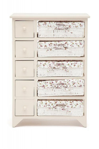 Комод с 5-ю корзинами и 5-ю ящиками Secret De Maison CABAS ( mod. 4323 ), paulownia, мдф, 50x30x73см, butter white (слоновая кость), ткань -розочки