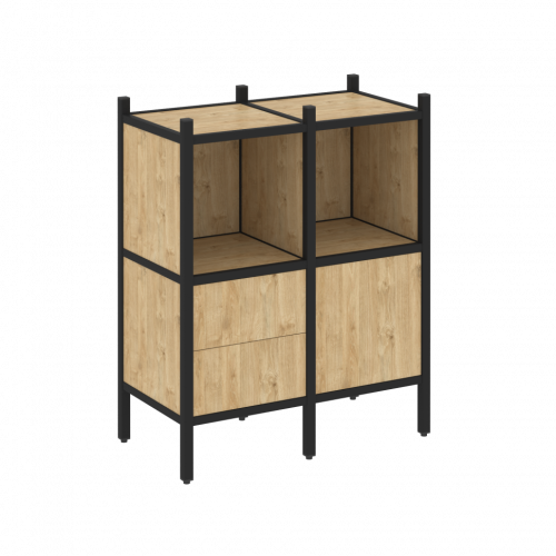 Loft Прямой стеллаж наборный VR.L-02 Тиквуд светлый/Чёрный металл 862*446*1047