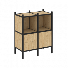 Loft Прямой стеллаж наборный VR.L-02 Тиквуд светлый/Чёрный металл 862*446*1047