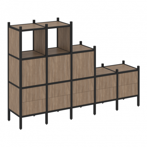 Loft Прямой стеллаж наборный VR.L-19 Дуб аризона/Чёрный металл 2110*446*1458