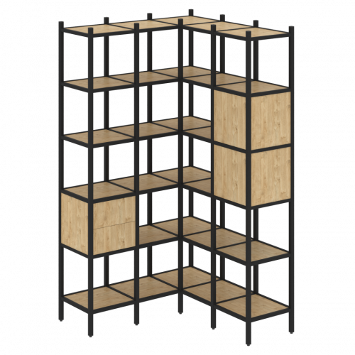Loft Угловой внутренний стеллаж наборный VR.L-34 Тиквуд светлый/Чёрный металл 1278*1278*2280