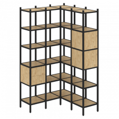 Loft Угловой внутренний стеллаж наборный VR.L-34 Тиквуд светлый/Чёрный металл 1278*1278*2280