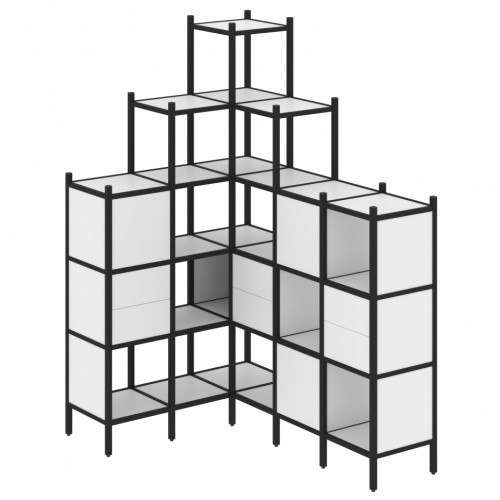 Loft Угловой внутренний стеллаж наборный VR.L-43 Белый бриллиант/Чёрный металл 1278*1694*2280