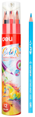 Карандаши цв. Deli EC00307 ColoRun трехгран. тополь 12цв. карт.тубус