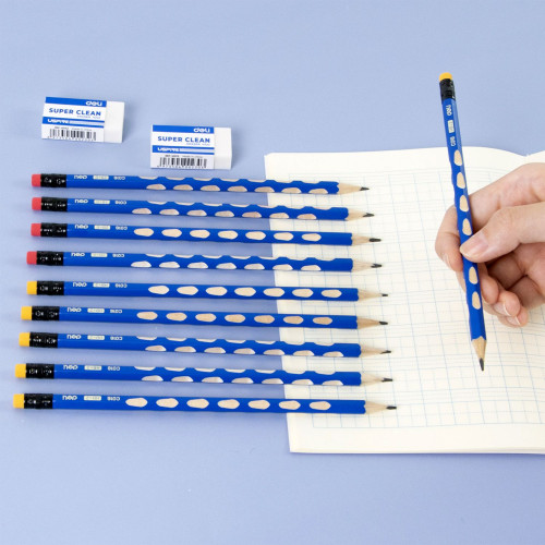 Карандаш ч/г Deli EC016-HB U-Touch HB шестигран. синий (12шт) ластик